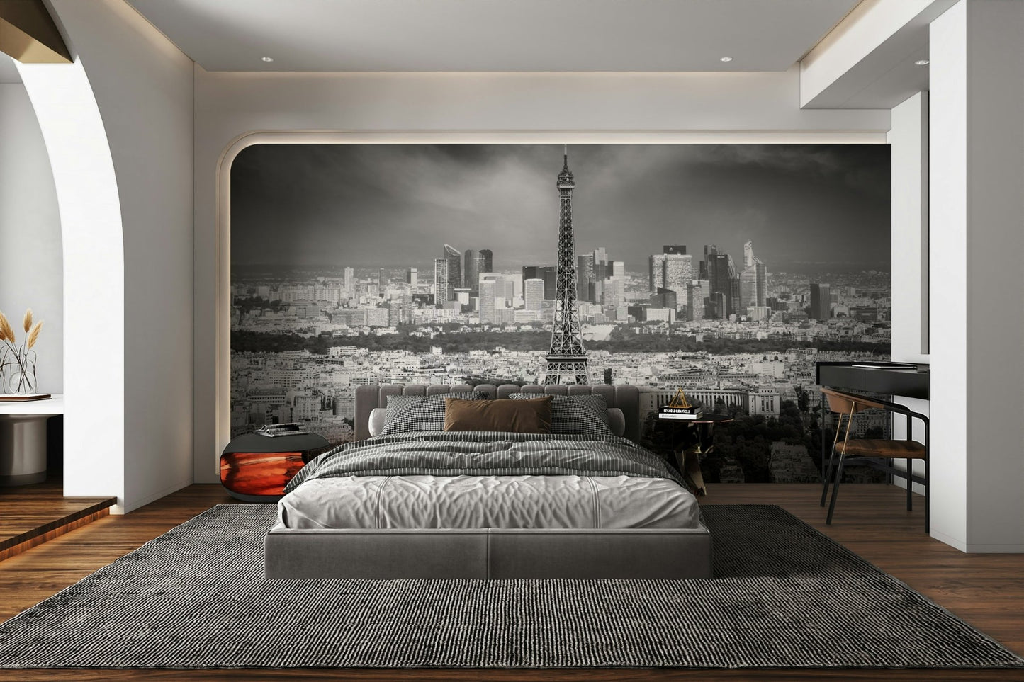 Peel-and-stick Paris skyline mural for easy installation

