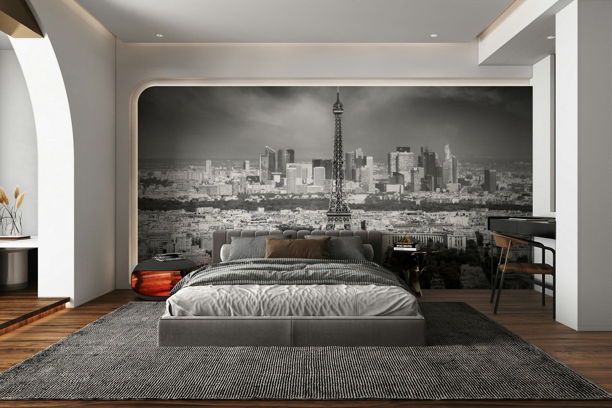Peel-and-stick Paris skyline mural for easy installation

