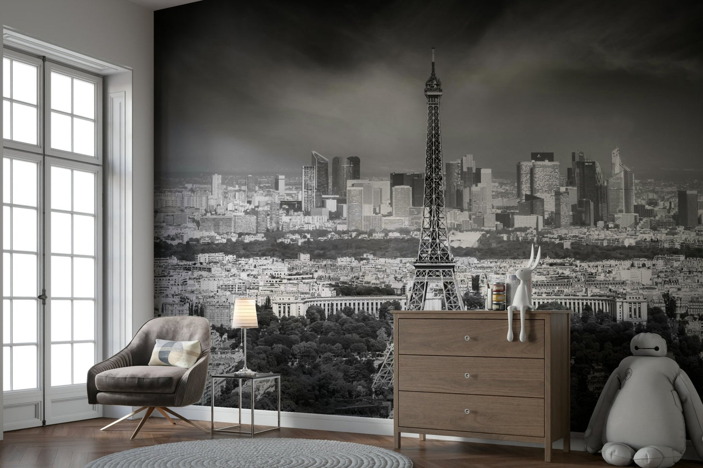 Classic Parisian cityscape mural for bedrooms and offices

