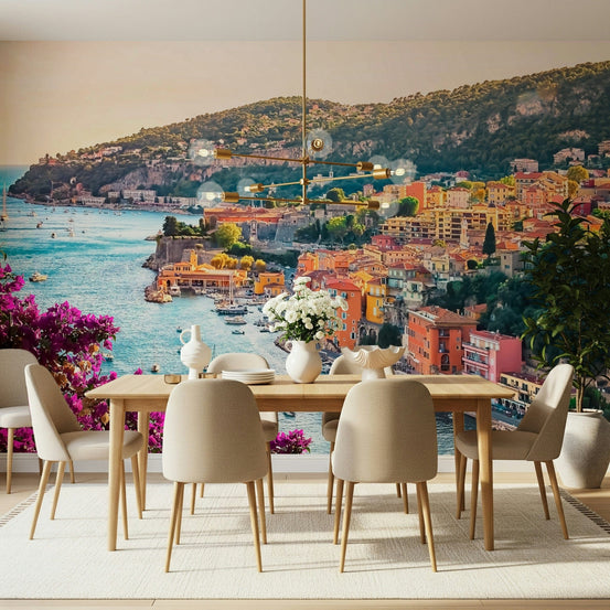 Villefranche View wall mural showing a colorful harbor town on the coast GD7377