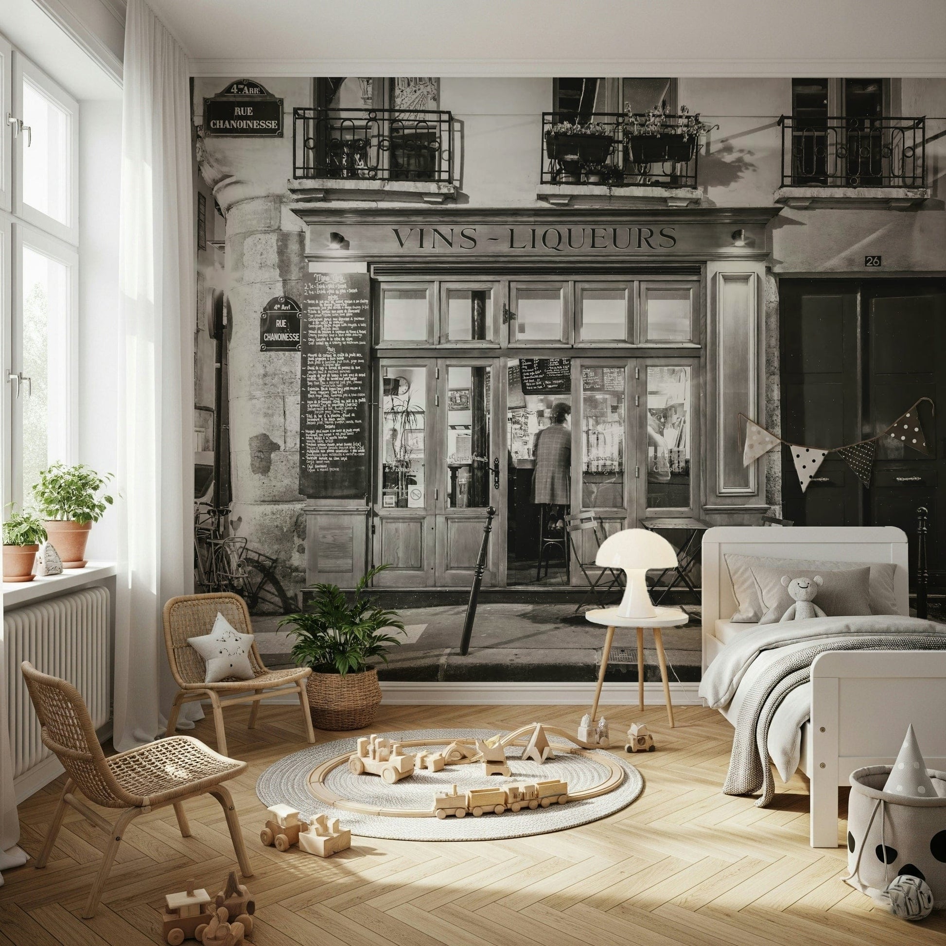 Dramatic Paris cafe A Parisian Noir Wallpaper, gorgeous wall mural.