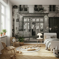 Dramatic Paris cafe A Parisian Noir Wallpaper, gorgeous wall mural.