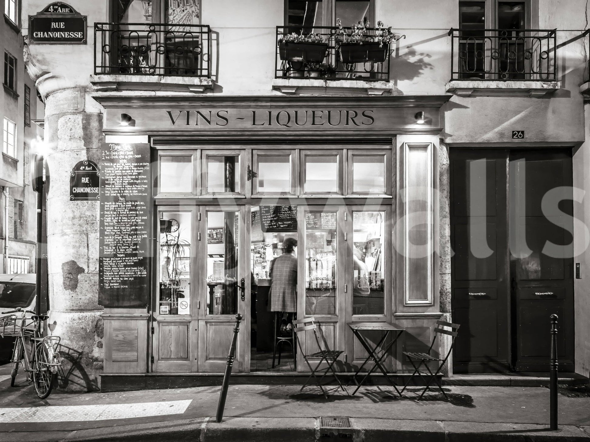 Quiet street view A Parisian Noir Wallpaper, unique black and white art.