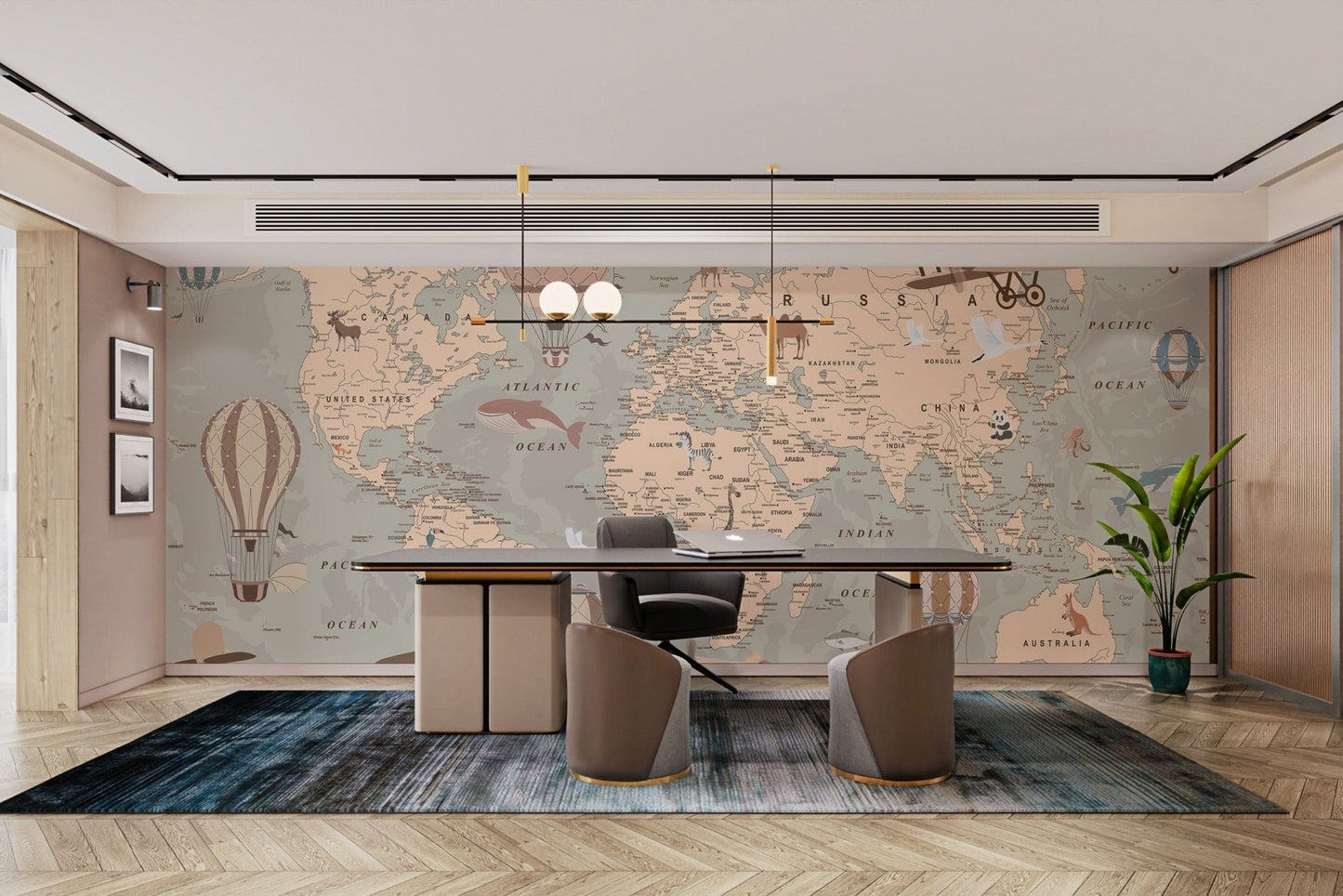 Vintage Aeronautical World Mural - Giffywalls