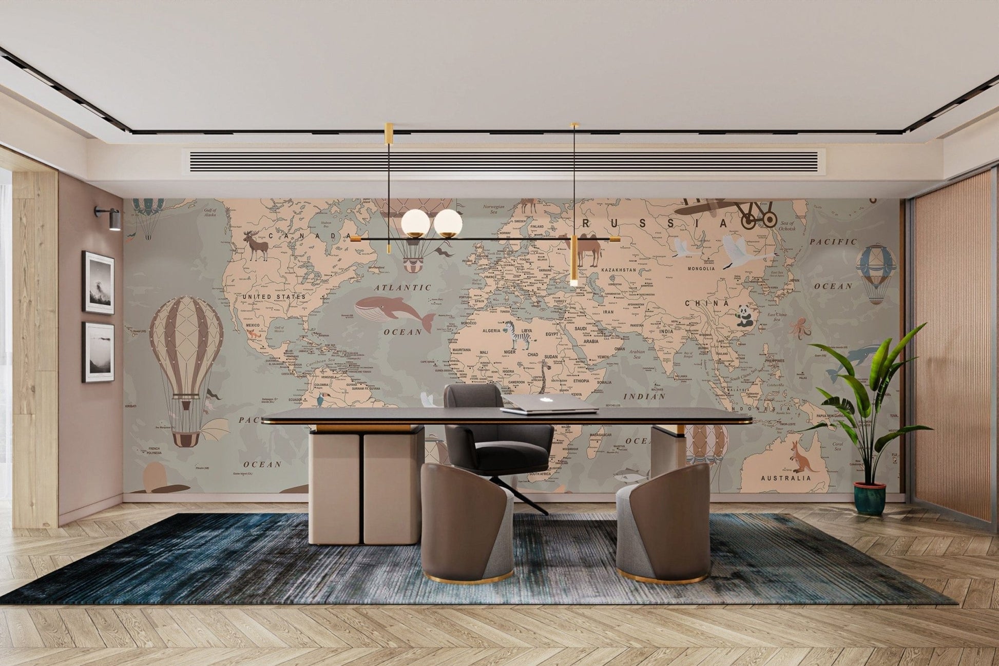 Vintage Aeronautical World Mural - Giffywalls