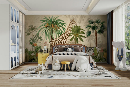 Vintage African Oasis Wall Mural in living room, GD1200