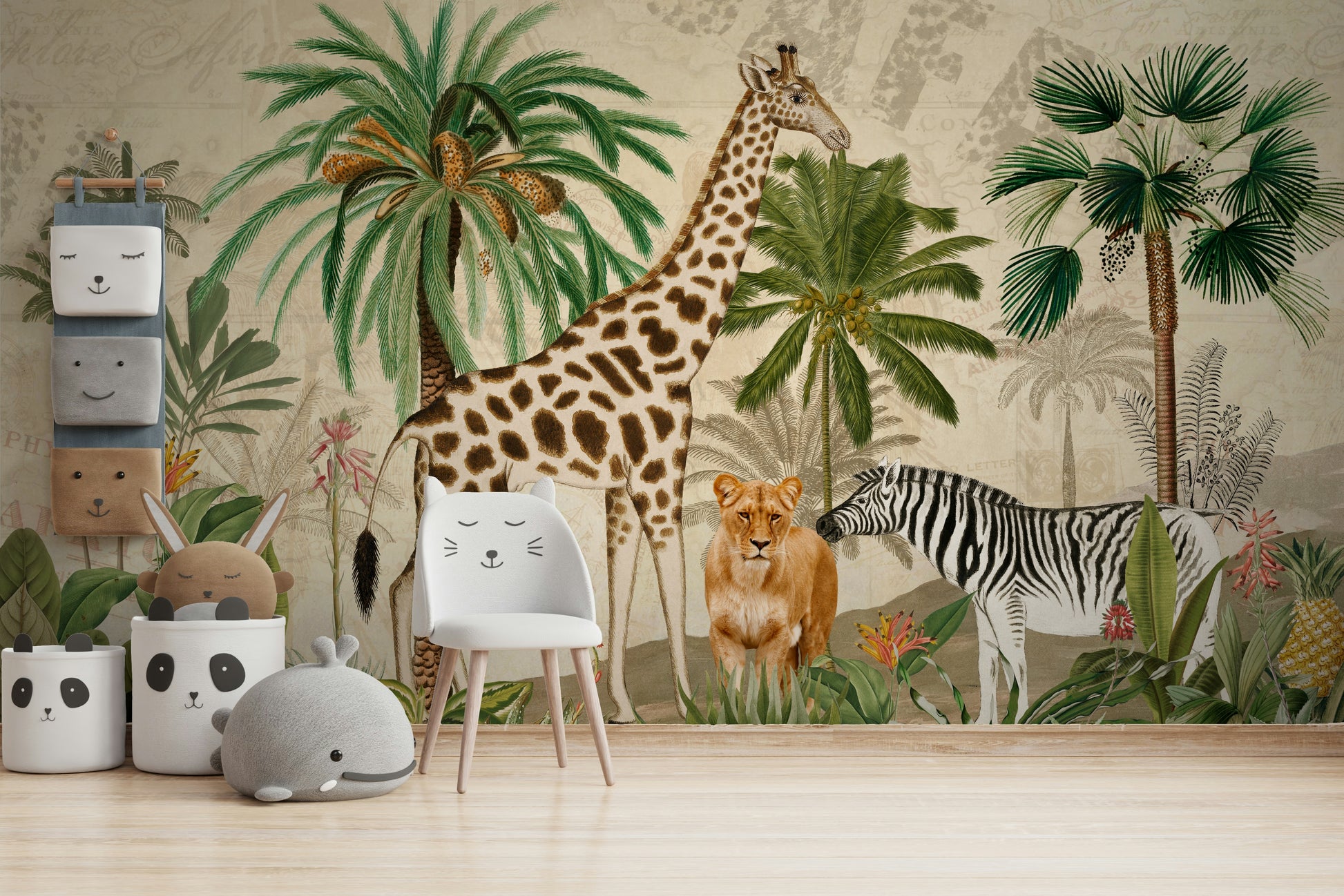 Serene African landscape mural with vintage style

