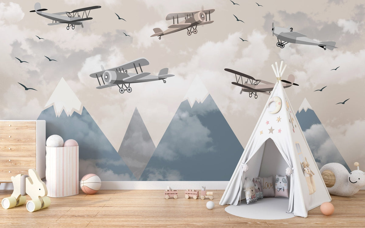 Vintage aircraft flying over mountains wallpaper, C48
