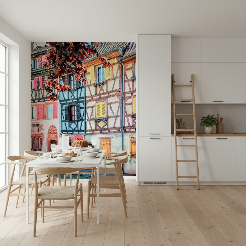 Kitchen space framed by Vintage Alsace Wall Mural and weathered Alsace facades