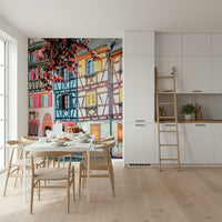 Kitchen space framed by Vintage Alsace Wall Mural and weathered Alsace facades