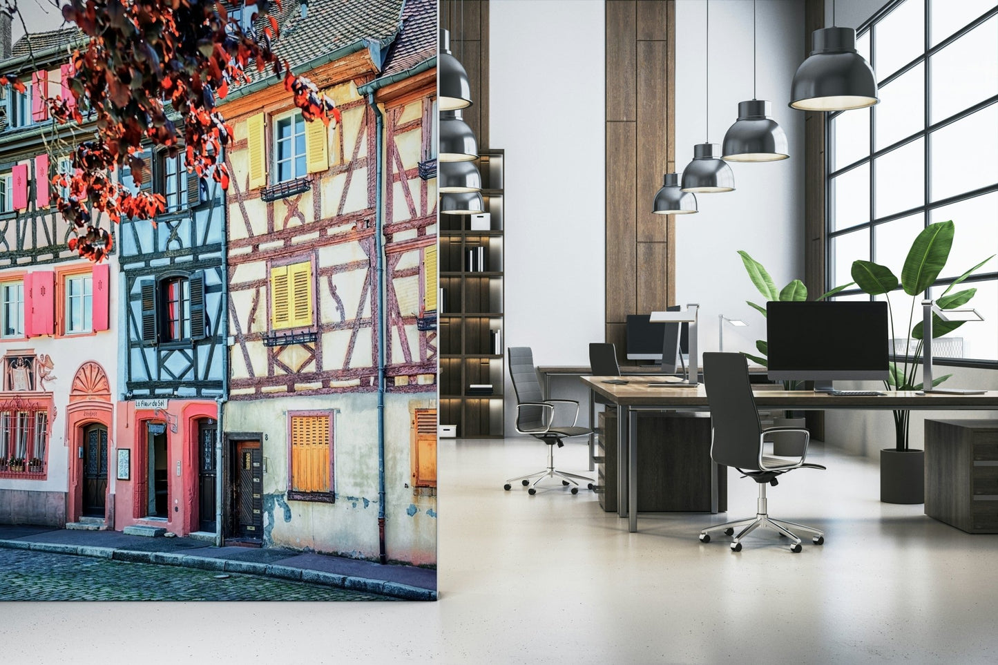 Office finished with Vintage Alsace Wall Mural and heritage street detailing