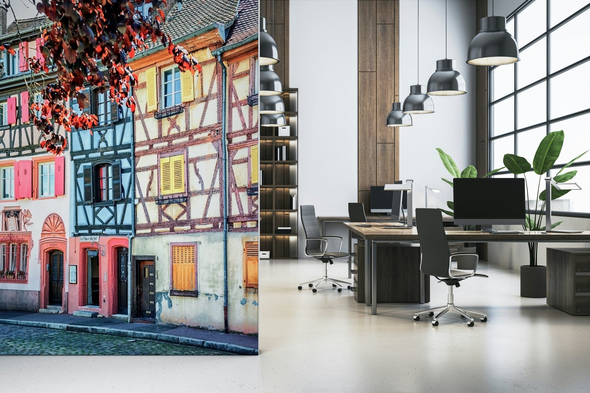 Office finished with Vintage Alsace Wall Mural and heritage street detailing