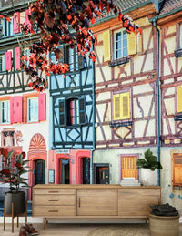 Sideboard corner styled with Vintage Alsace Wall Mural and warm timber house fronts