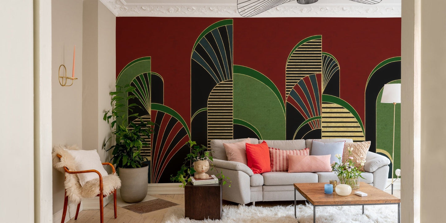 Bold vintage archway mural in vibrant hues, C73