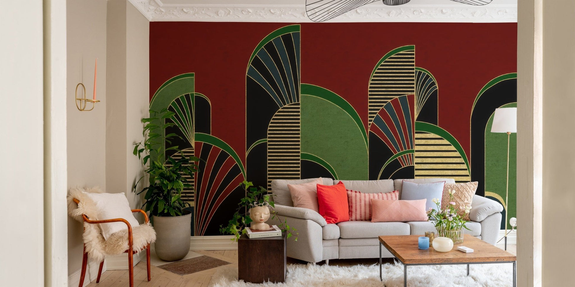 Bold vintage archway mural in vibrant hues, C73