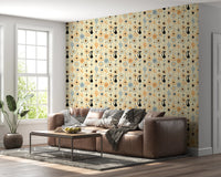 Mid-century cat print on Vintage Atomic Wallpaper with starburst forms, GD8562