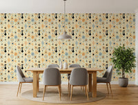 Dining room with Vintage Atomic Night Wallpaper in retro desert pattern, GD8562