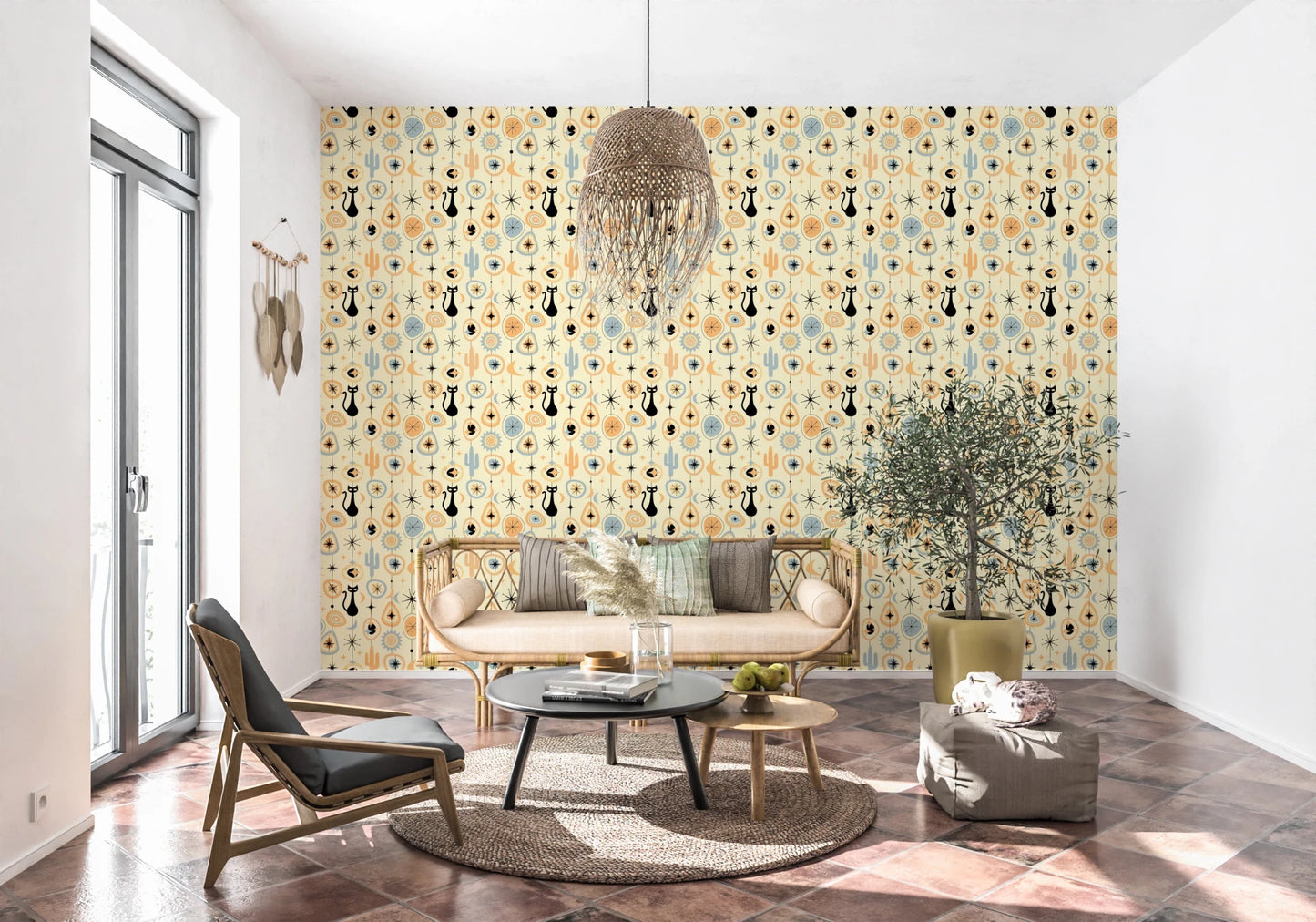 Playful retro layout on Desert Night Wallpaper with orbit motifs, GD8562