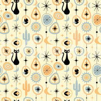 Atomic starbursts and cats on Atomic Desert Wallpaper cream background, GD8562