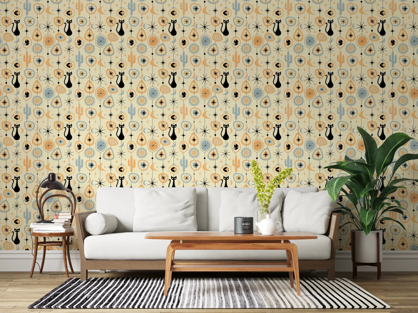 Study room with Atomic Night Wallpaper in retro cactus design, GD8562