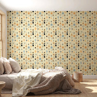 Bedroom styled using Atomic Desert Wallpaper with black cat motifs, GD8562