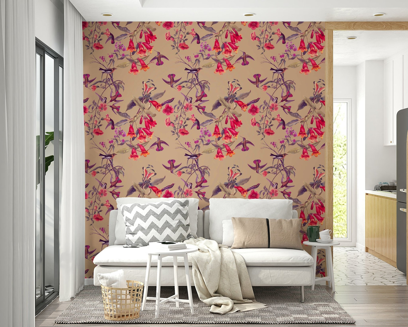 A beautiful vintage aviary wallpaper mural with subtle light.

