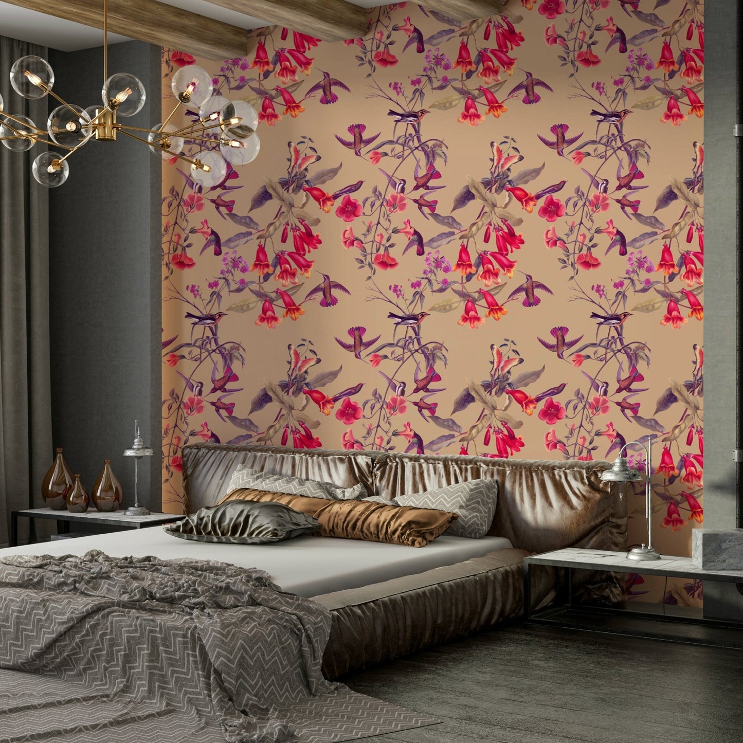 A serene bird and bloom wall mural for your decor.

