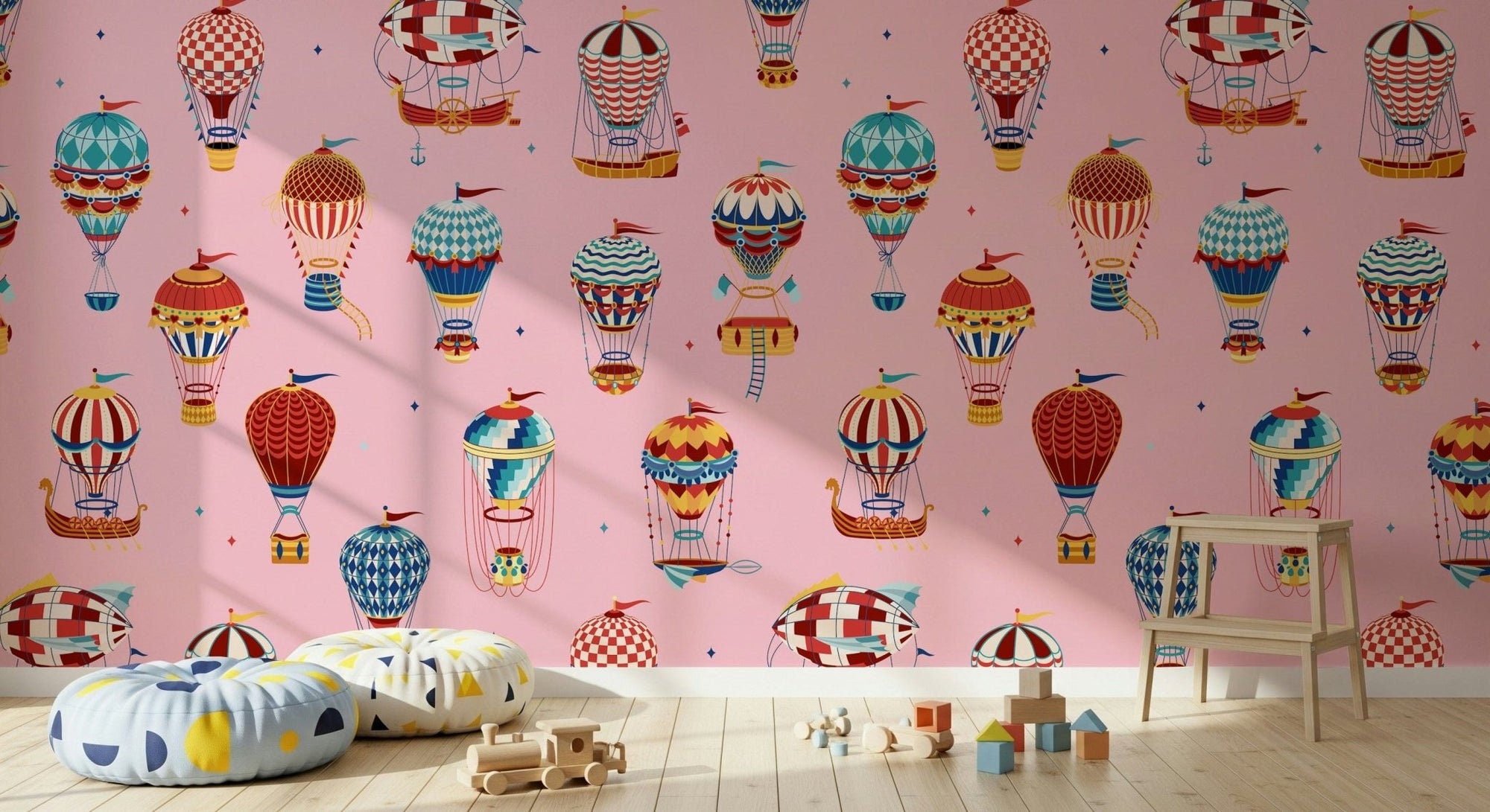 A beautiful vintage hot air balloon wallpaper mural for a nostalgic feel., GD5716