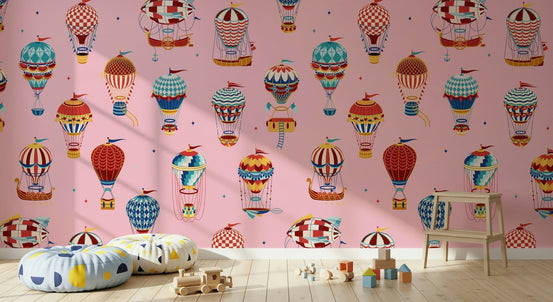A beautiful vintage hot air balloon wallpaper mural for a nostalgic feel., GD5716
