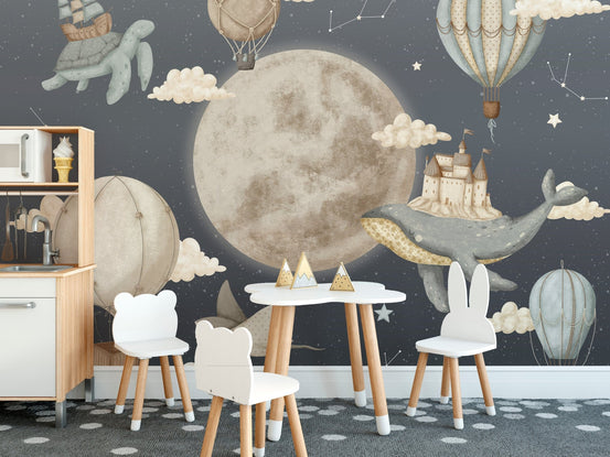 Vintage hot air balloon wallpaper for kids' room, C47