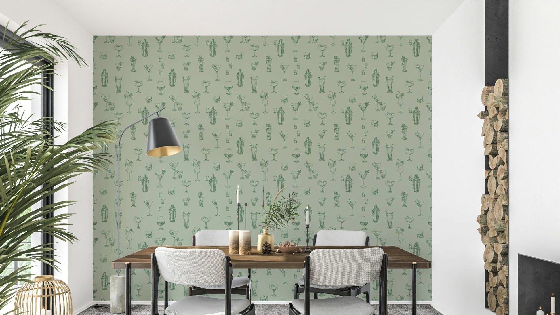 Vintage bar sketch wallpaper with hand-drawn art

