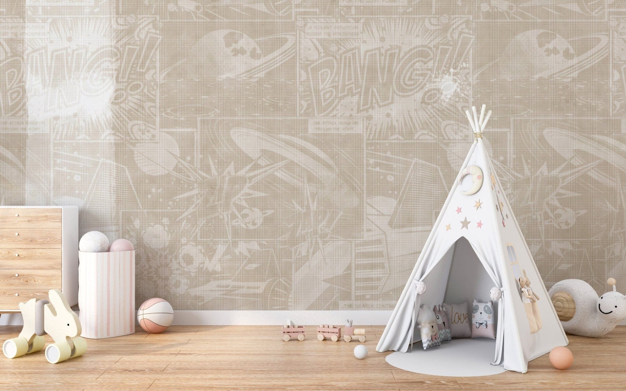 Retro beige comic space nursery wallpaper B744
