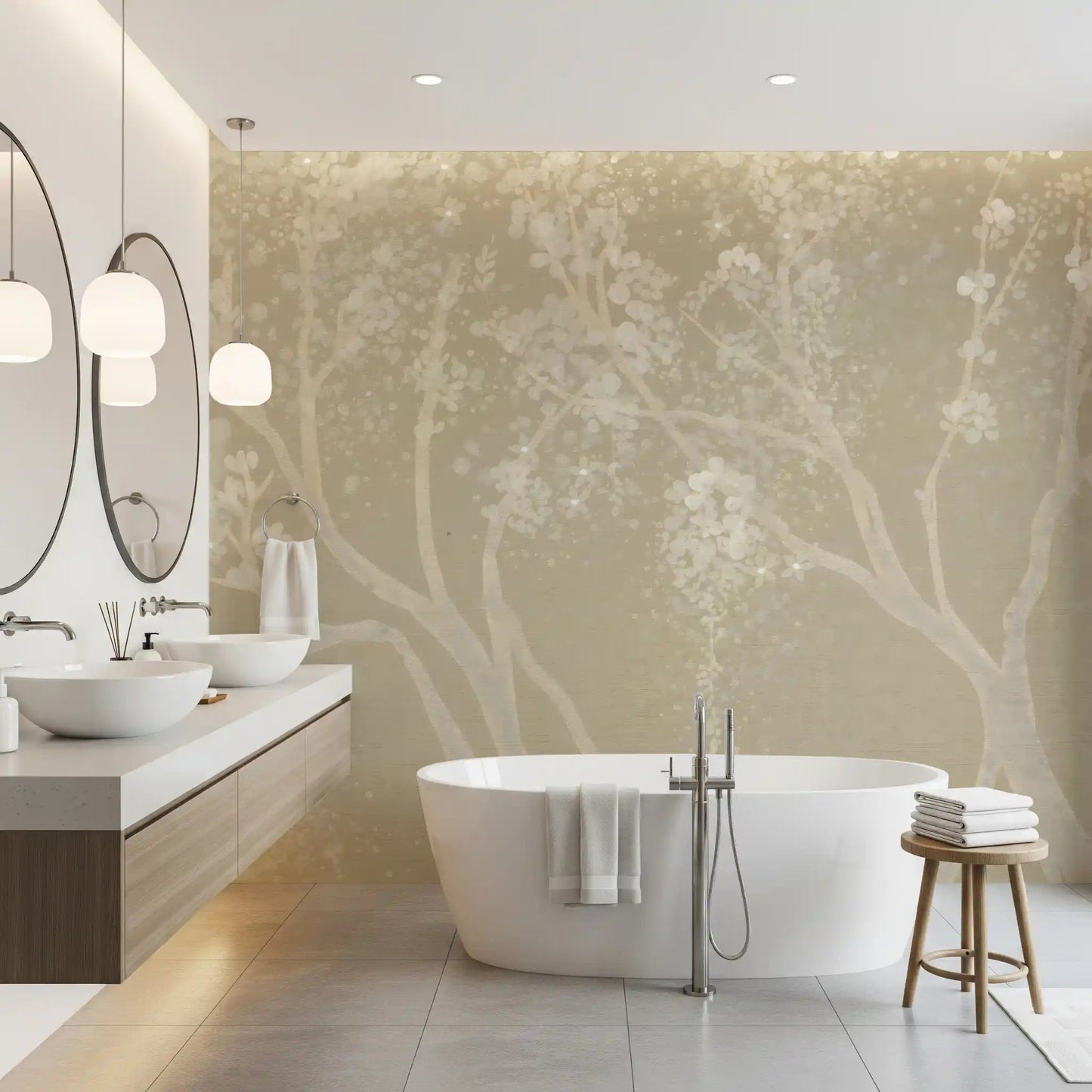 bathroom paired with Vintage Biege Sakura Wall Mural in soft beige, GD8927