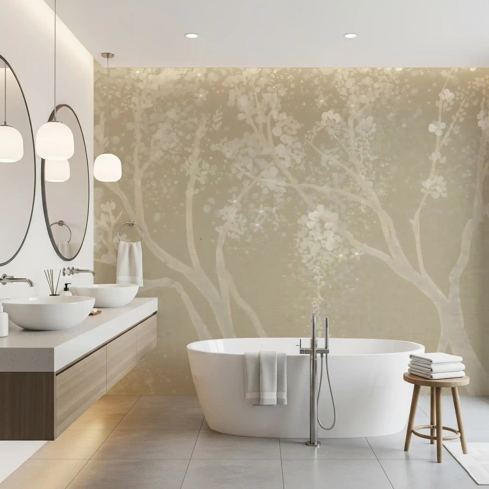 bathroom paired with Vintage Biege Sakura Wall Mural in soft beige, GD8927