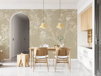 Vintage Biege Sakura Wall Mural beside an archway in a warm dining setting, GD8927