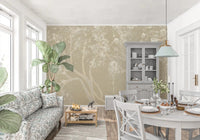 Open dining area featuring Vintage Biege Sakura Wall Mural on a light-filled wall, GD8927