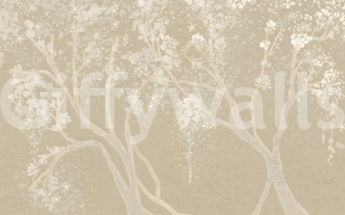 Delicate trees in Vintage Biege Sakura Cherry Blossoms Wall Mural on warm beige, GD8927