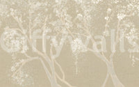 Delicate trees in Vintage Biege Sakura Cherry Blossoms Wall Mural on warm beige, GD8927