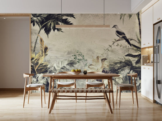A beautiful vintage bird haven wallpaper mural featuring classical birds and botanical elements., GD5693