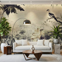 A graceful subtle pattern wall mural in soft, aged tones.