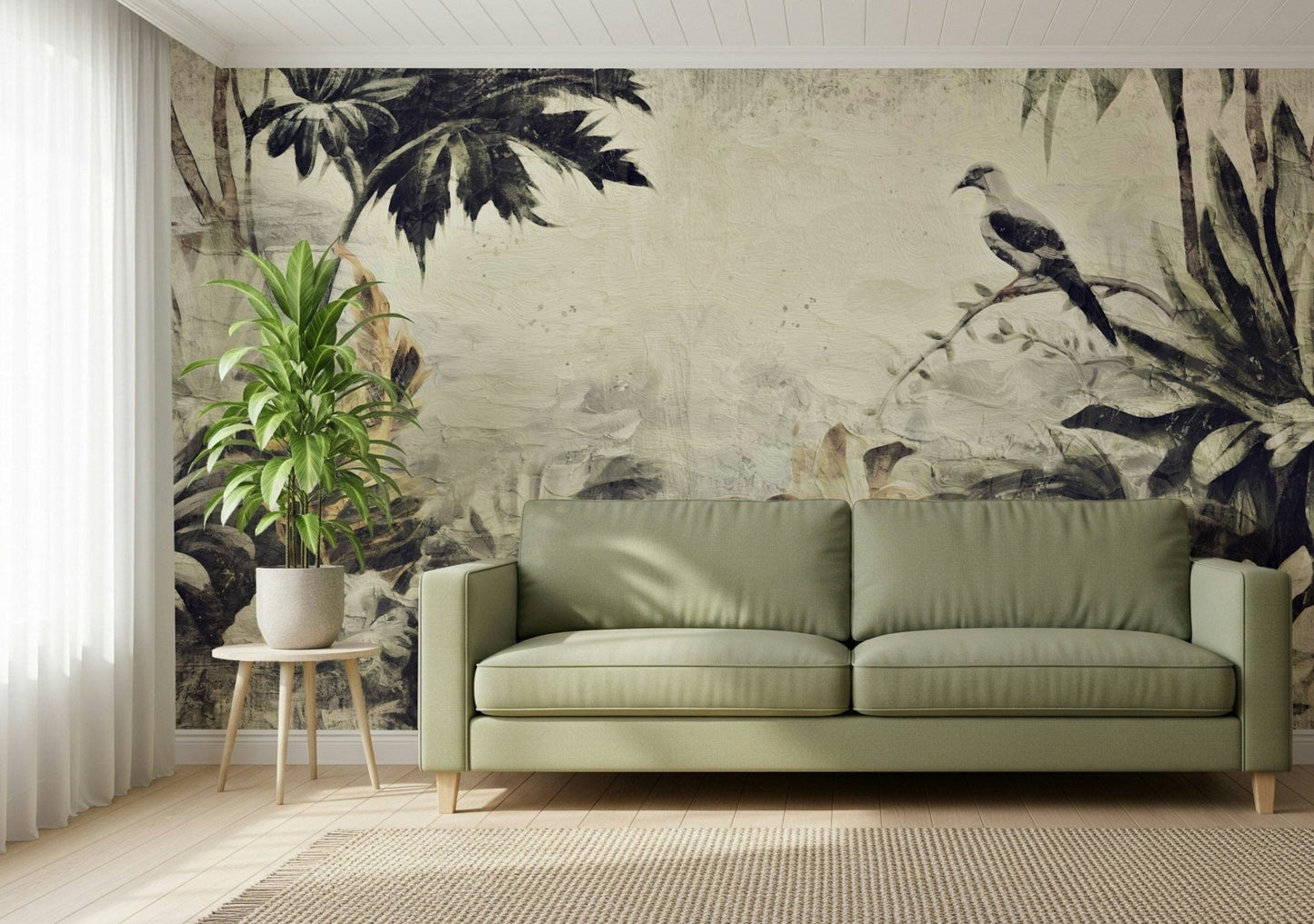 A beautiful modern art wall mural of delicate birds.