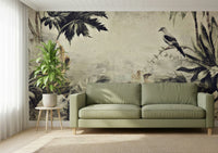 A beautiful modern art wall mural of delicate birds.