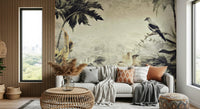 A calming aviary design wallpaper mural that defines a space.