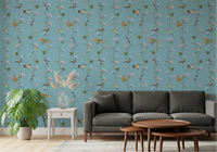Botanical Birds in Soft Pastels Wallpaper adds a gentle backdrop to this modern lounge
