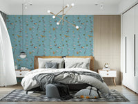 Botanical Birds in Soft Pastels Wallpaper gives this bedroom a calm playful touch