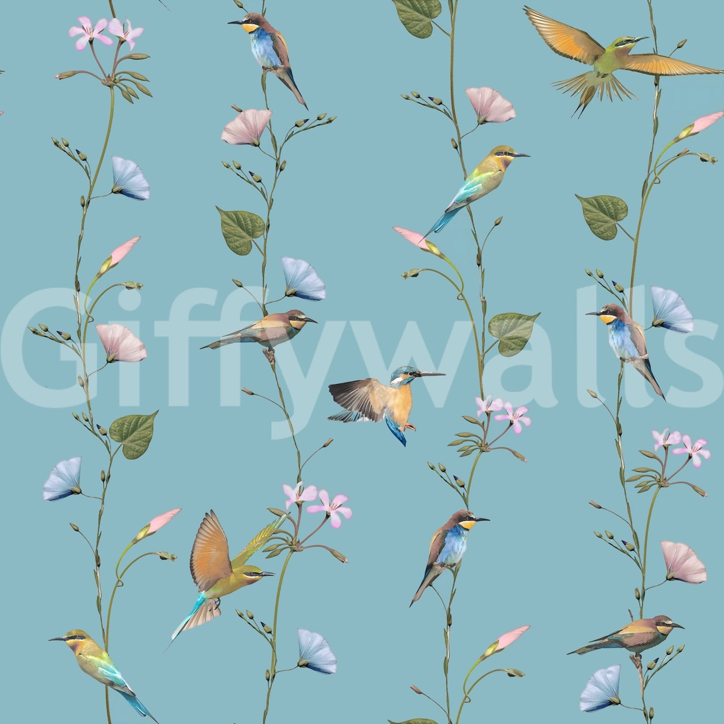Botanical Birds in Soft Pastels Wallpaper with delicate birds, branches, and airy color