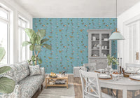 Daylight softens this dining corner with Botanical Birds in Soft Pastels Wallpaper