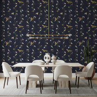 Soft Dining styled in Vintage Birds in Moonlit Garden Wallpaper
