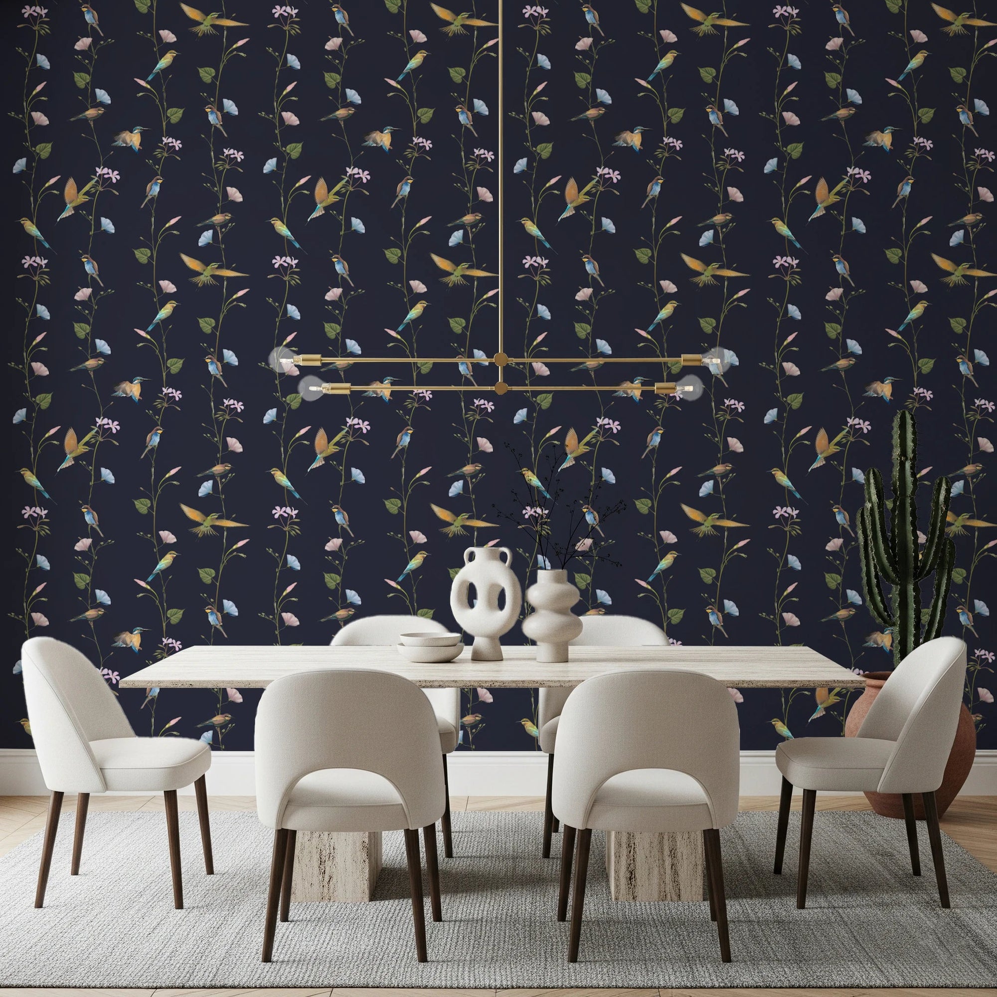 Soft Dining styled in Vintage Birds in Moonlit Garden Wallpaper, GD8657