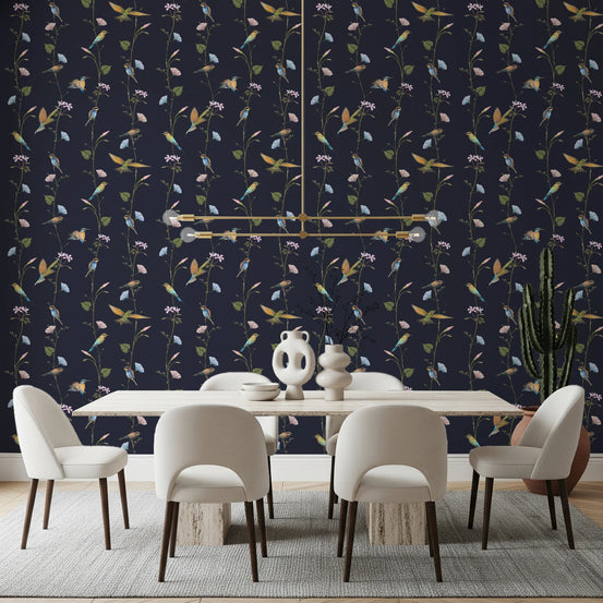 Soft Dining styled in Vintage Birds in Moonlit Garden Wallpaper, GD8657